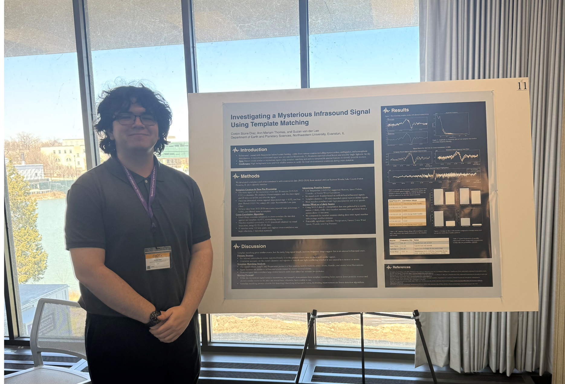 Picture of me presenting infrasound research at CoDEx poster competition