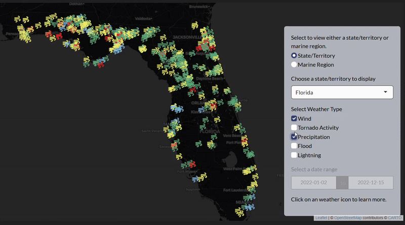 Preview of developed Interactive showcasing U.S. storm events